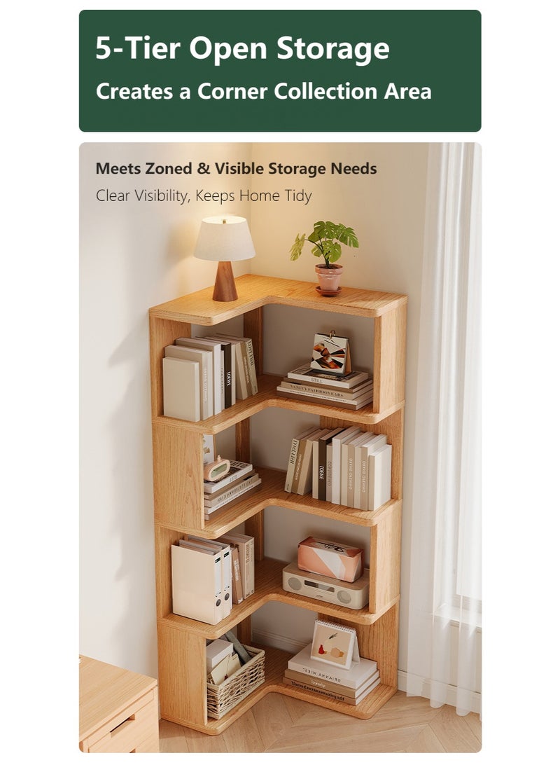 WALALLA 5-Tier Multifunctional Solid Wood Storage Shelf Corner Cabinet, Home Wall Corner Bookcase, Easy-to-Install Multi-Layer Corner Organizer for Living Room, Bedroom, Study, Office Supplies Rack, Utility Racks - Image 4